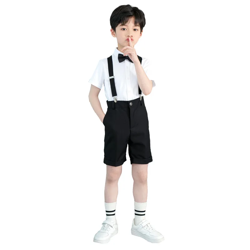 Baby Boys Wedding Clothes sets Kids Ring Bearer Outfit Formal Suit Toddler Clothes Cotton Gentleman Short Sleeve Top +Shorts 12Y