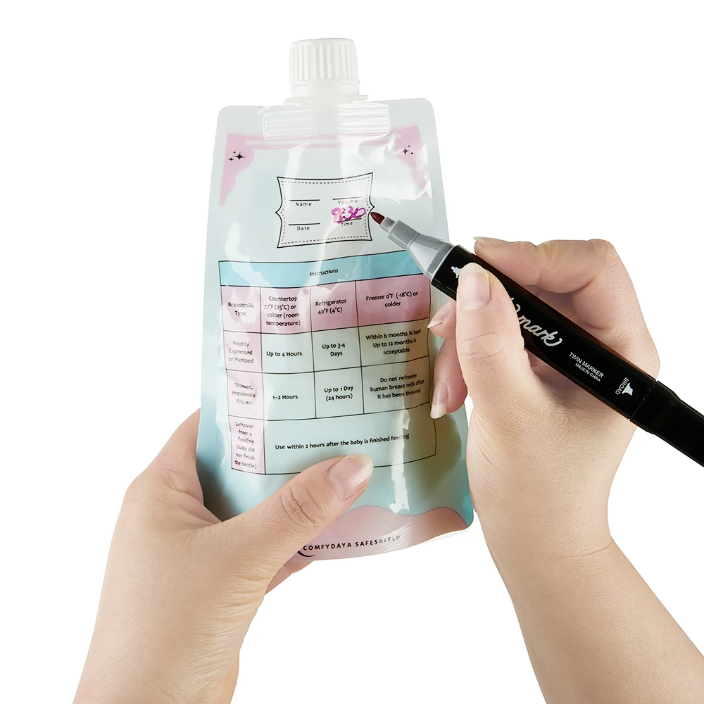 Custom logo and design screw top breast milk bag can be connected to a breast pump