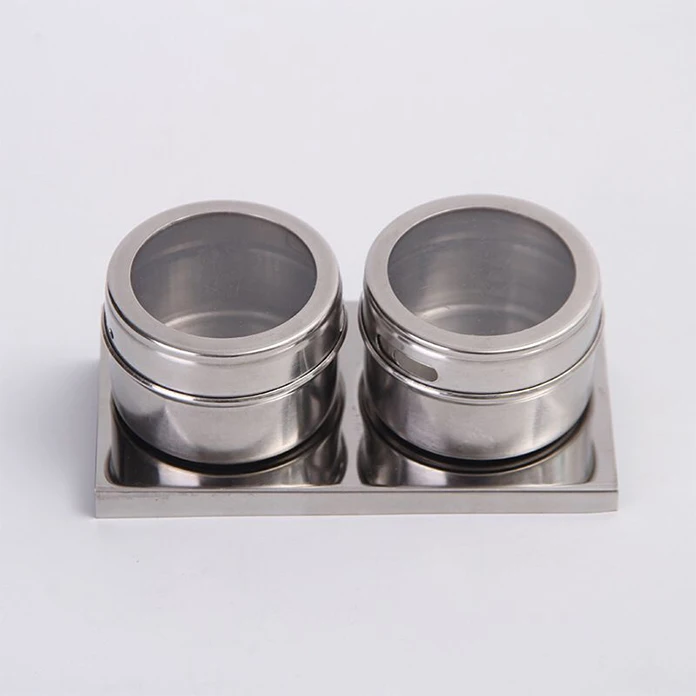 kitchen 2pcs/set with Rack Eco-friendly Luxury Household Steel Lids Metal Magnet Set Herbs Pots Magnetic Spice Jar