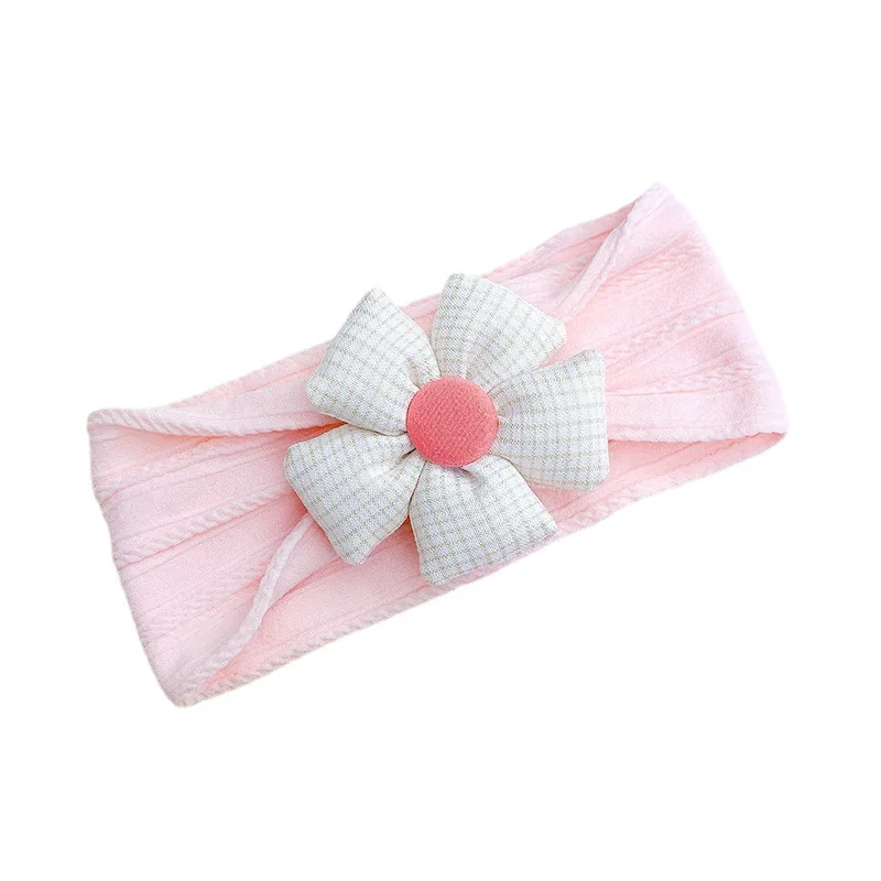 15*8 CM New Korea Fashion Flower Nylon Headband Baby Cable Knit Headbands Kids Girls Soft Turban Infant Head wraps Children