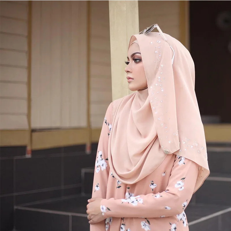 Pretty Water Drop Pattern Crystal Stone Shawl Chiffon Voile Scarf Indonesian Women Kerudung