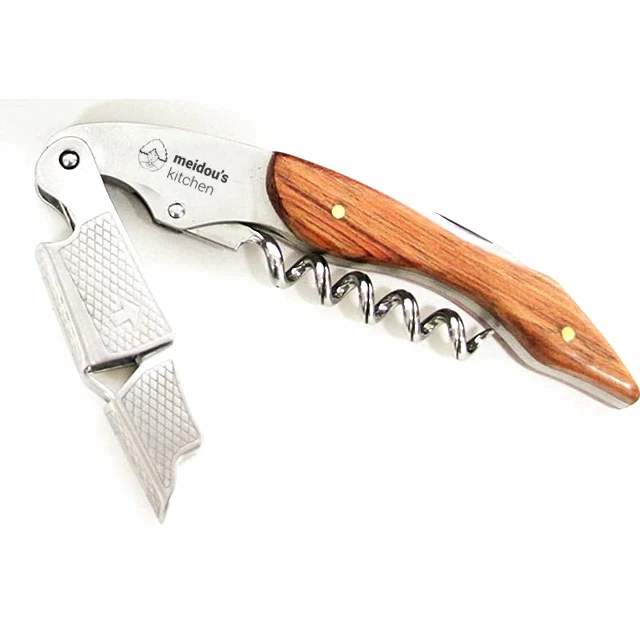 WA-2731 Premium 3 in 1 Stainless Steel Double Hinged RoseWood Handle Wine Waiters Corkscrew