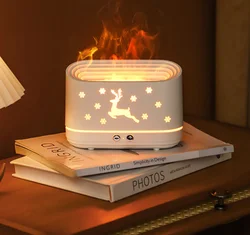 Hot sale office living room lucky deer 3d fire humidifier usb purifier air humidifier led flame volcano humidifier