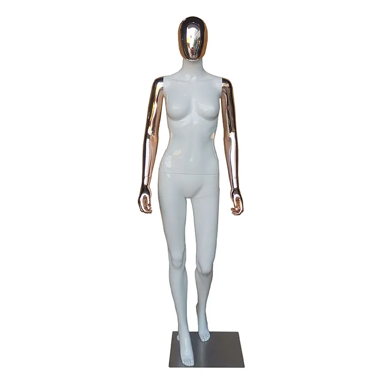 Wholesale Egg Head No Wig Gold Metal Luxury Glossy White Plating Stand Female Mannequins