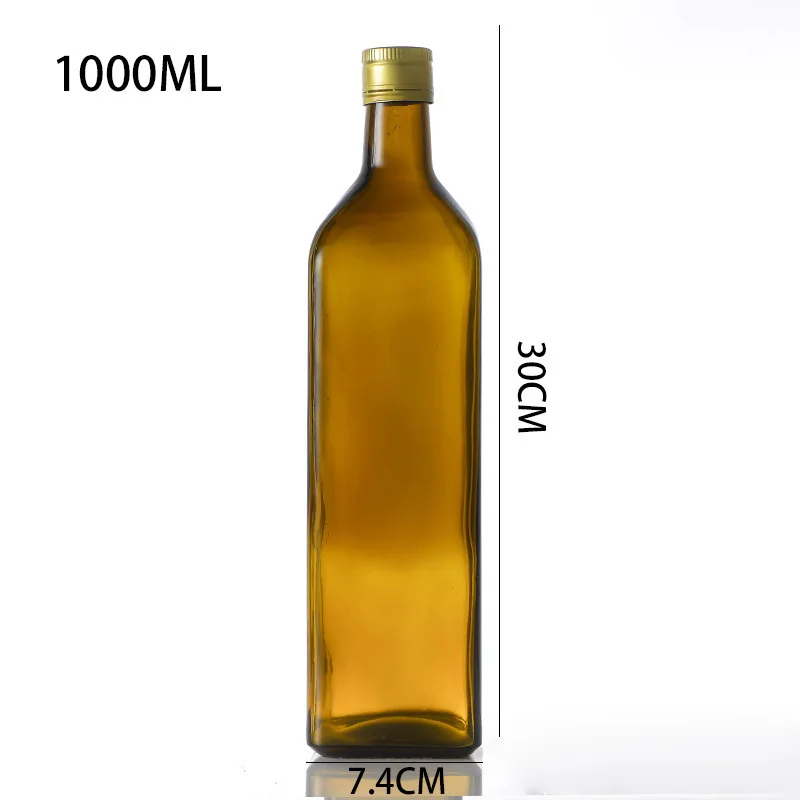 Wholesale 250ML500ML750ML1000ml dark green square glass olive oil bottle for olive oil