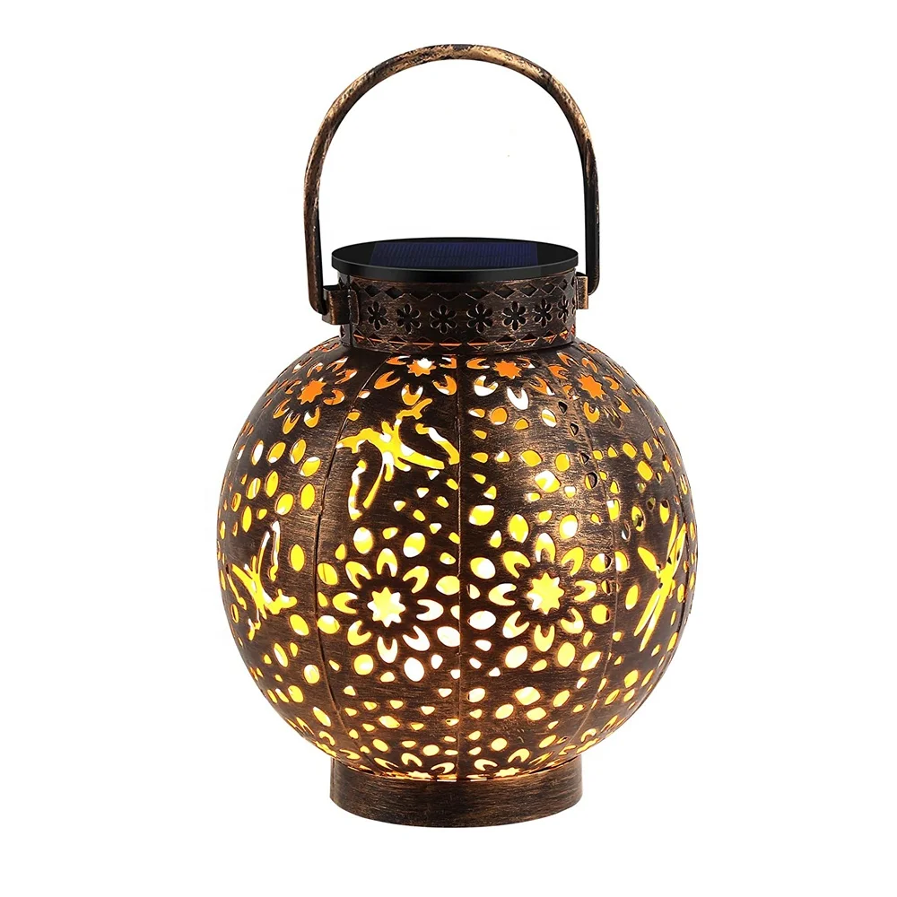 
Antique design bronze outdoor hanging garden solar lantern 1 LED for garden patio yard 