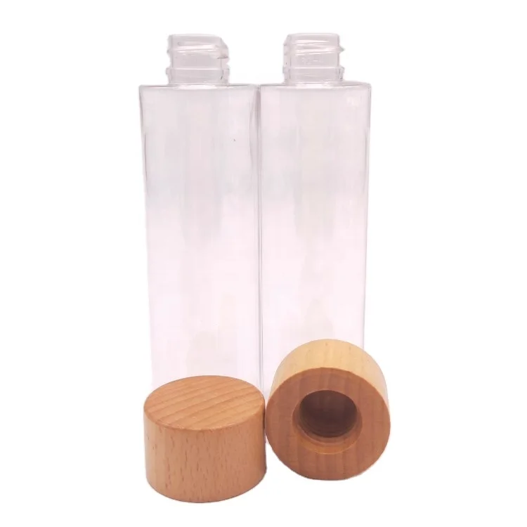 New Design Cosmetic Wooden Cap Special PET Bottle with Seal