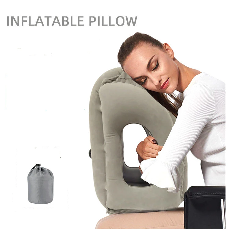 Inflatable air travel pillow airplane head chin cushion office nap