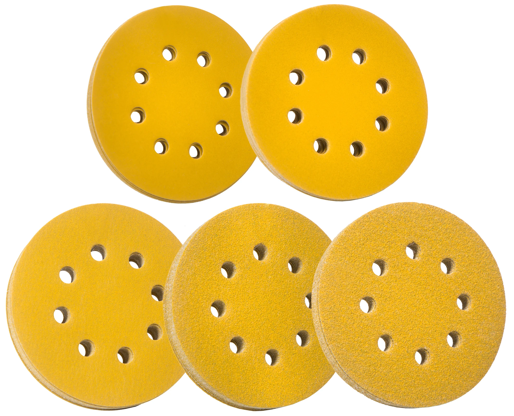High Quality Yellow Aluminum Oxide Abrasive Paper 5 Inch 125mm 8 Holes Gold Sand Disc Sanding Disc