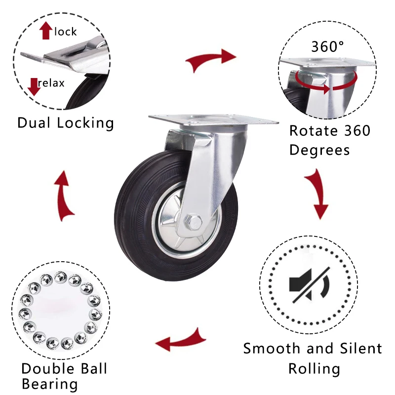 3inch Rigid Bbq Grill Laundry Stem Fixed Evelater Europe Type Rubber Industrial Caster Wheels