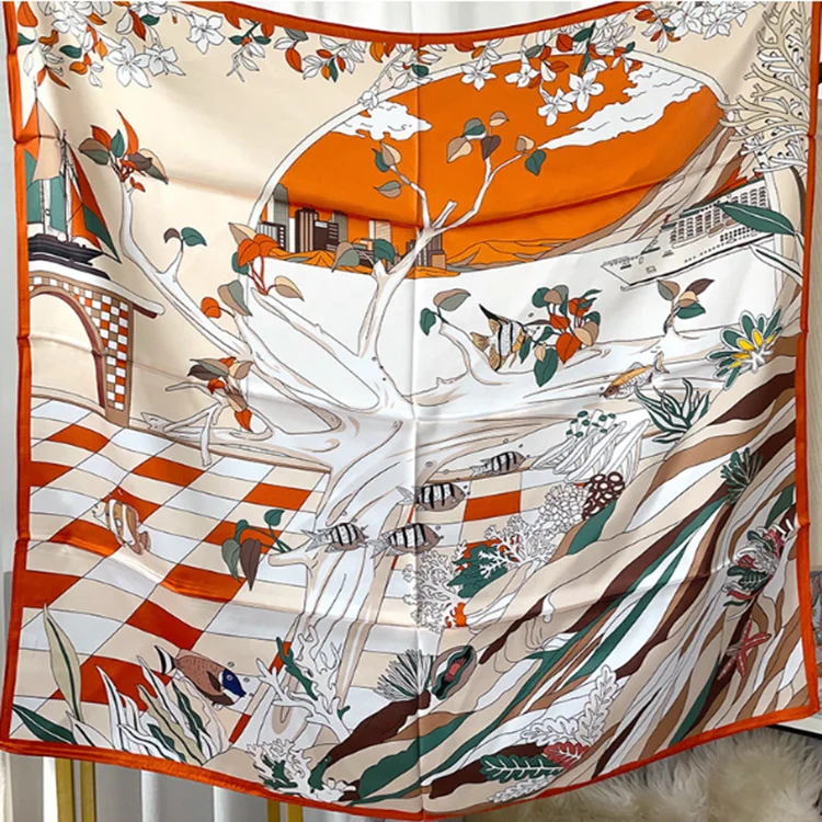 Custom 14mm Silk Satin  Scarf Head Hair Print Women Scarves Custom Design Print Silk Scarf For Women