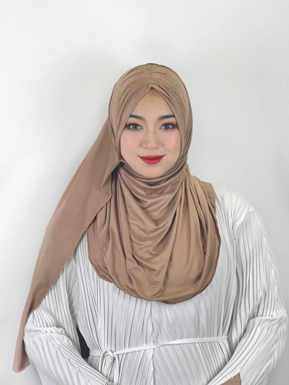 kuwaiti islamic magnetic pins instant solid color pearls cotton bonnet ladies hijab muslim women with lace kleid scarf