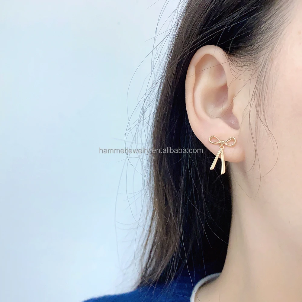 Wholesale S925 Sterling Silver earrings 14k gold finished   Bowknot Studs Earrings Temperament  for Women Girls on Anniversary
