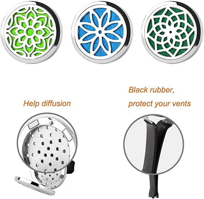 Лидер продаж Amazon автомобильный диффузор на заказ черное эфирное масло для ароматерапии медальон из нержавеющей стали подвесной освежитель воздуха