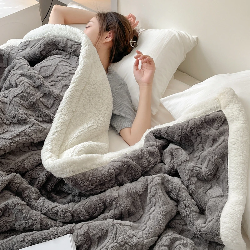 Polyester two side reversible Sherpa mink plush fleece throw blanket bed sofa cushion blanket