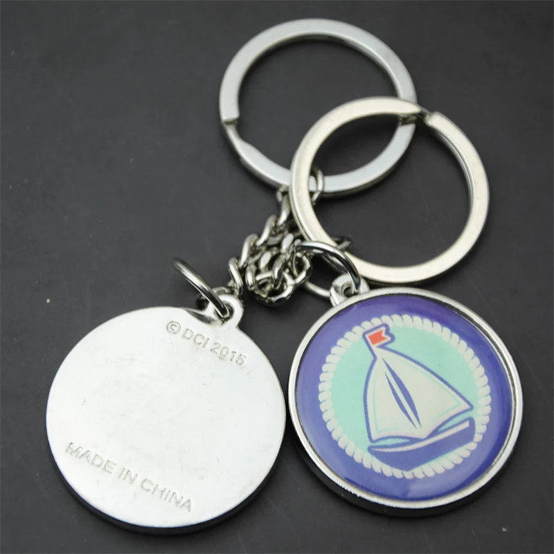 Custom metal circle key chain anchor epoxy round keyring boat