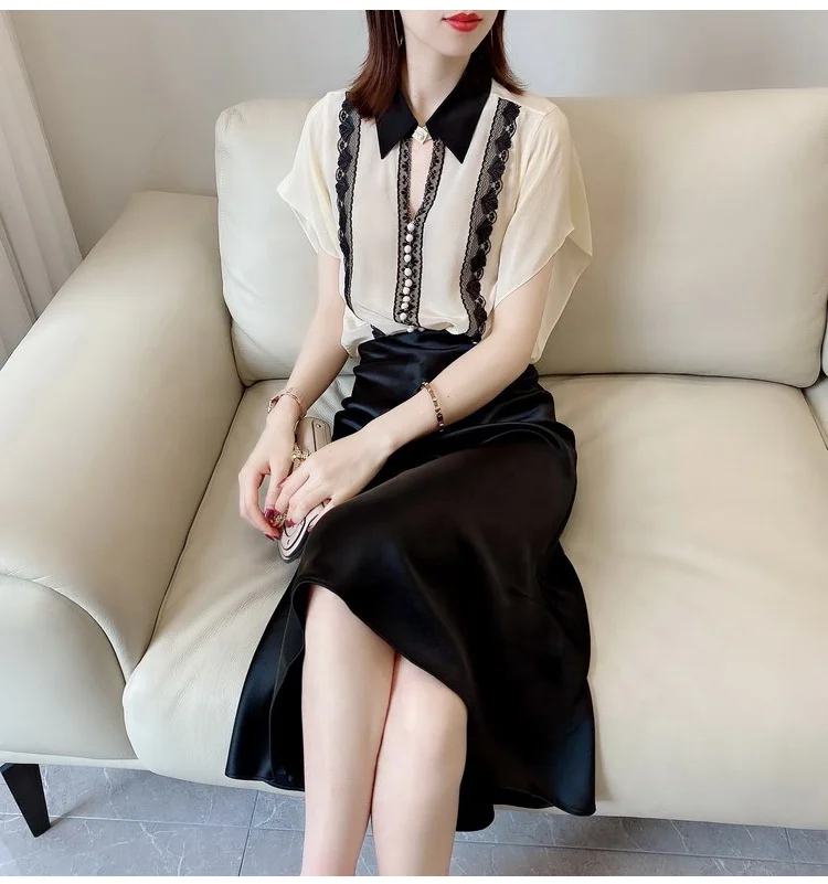 Wholesale French Elegance Girls Latex Green Satin acetate Midi Skirts Stretchy A-line Umbrella Full Flared Skirt For