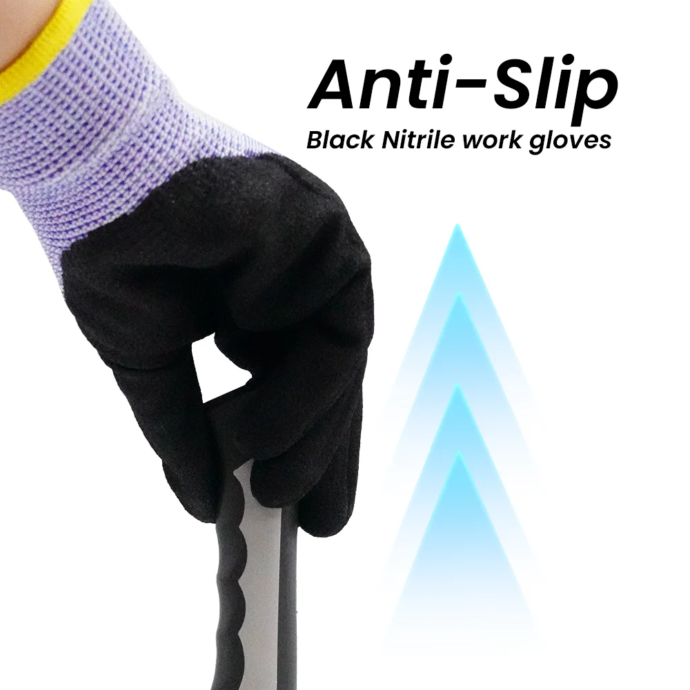 Manufactory 13 Gauge ANSI Cut A6 Sandy Nitrile Coated Good Grip Touchscreen  Industrial Work Gloves