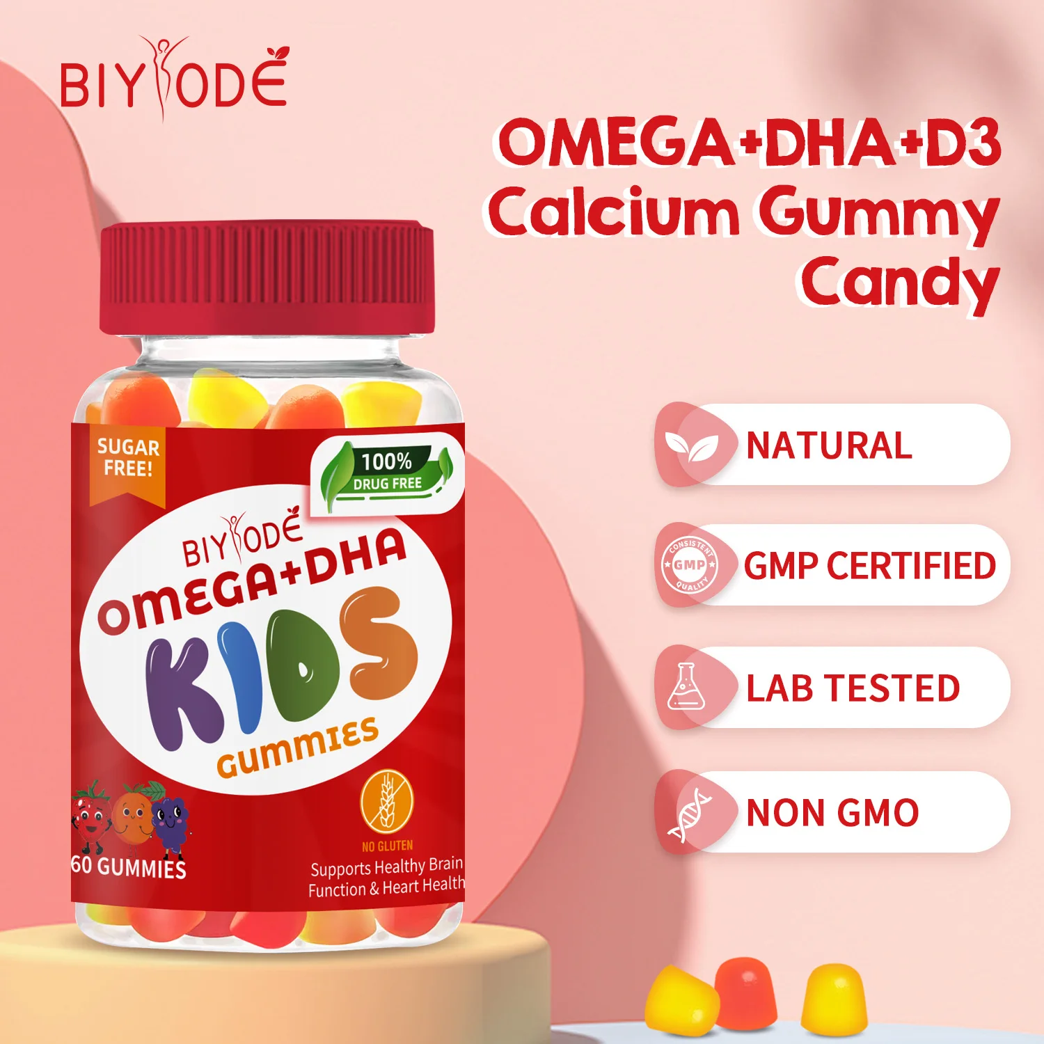OEM ODM custom Kids Supplements Omega 3 6 9 Vitamin C D Brain Function Heart Eyes Health Children Grow Taller DHA Gummies