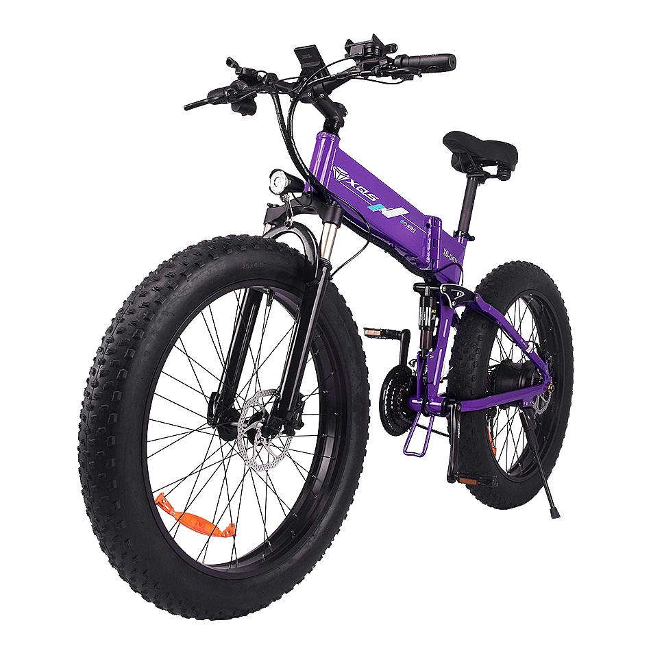 Folding Electric Bike Large Fork Fat Tire 26" Wheel Full Suspension 14ah/ 48v Lithium Battery 750w/48v Motor Rear Hub Motor