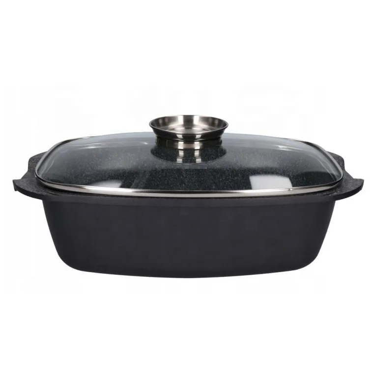 
very popular sell well die casting aluminum grey granite marble stone coated roaster pan with glass lid 