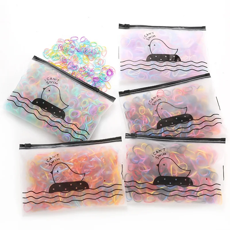 1000PCS 1.6CM 2CM Bird Bag Packaging Baby Elastic String Hair Ties Candy Jelly Transparent Tpu Kids Hair Rubber Bands For Child