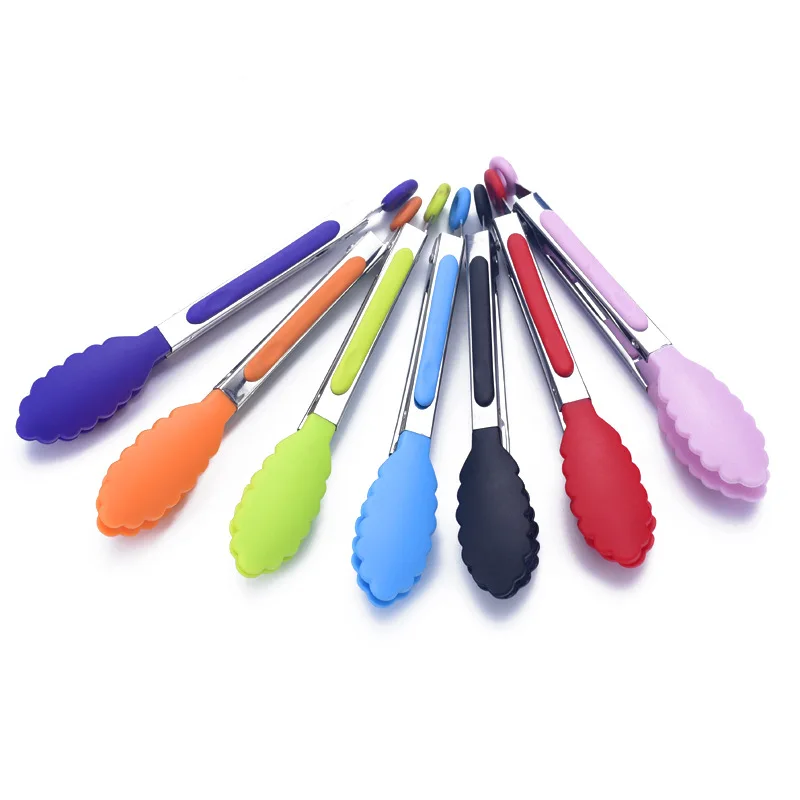 Silicone nylon food tongs stainless steel silicone 8-inch Yangjiang factory direct