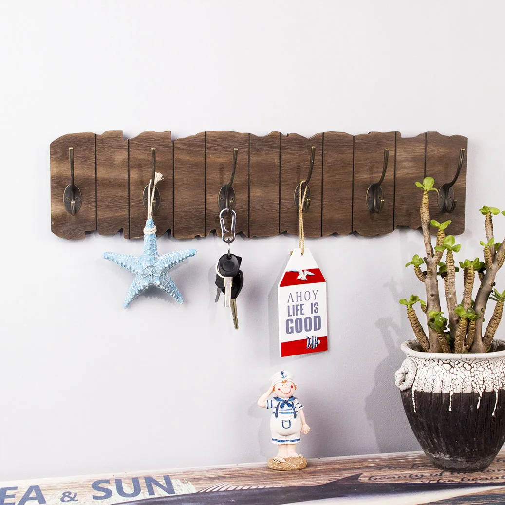 wooden Rustic Classic Style Home Wall Collection Board 5 Key Hooks Pine Plaque