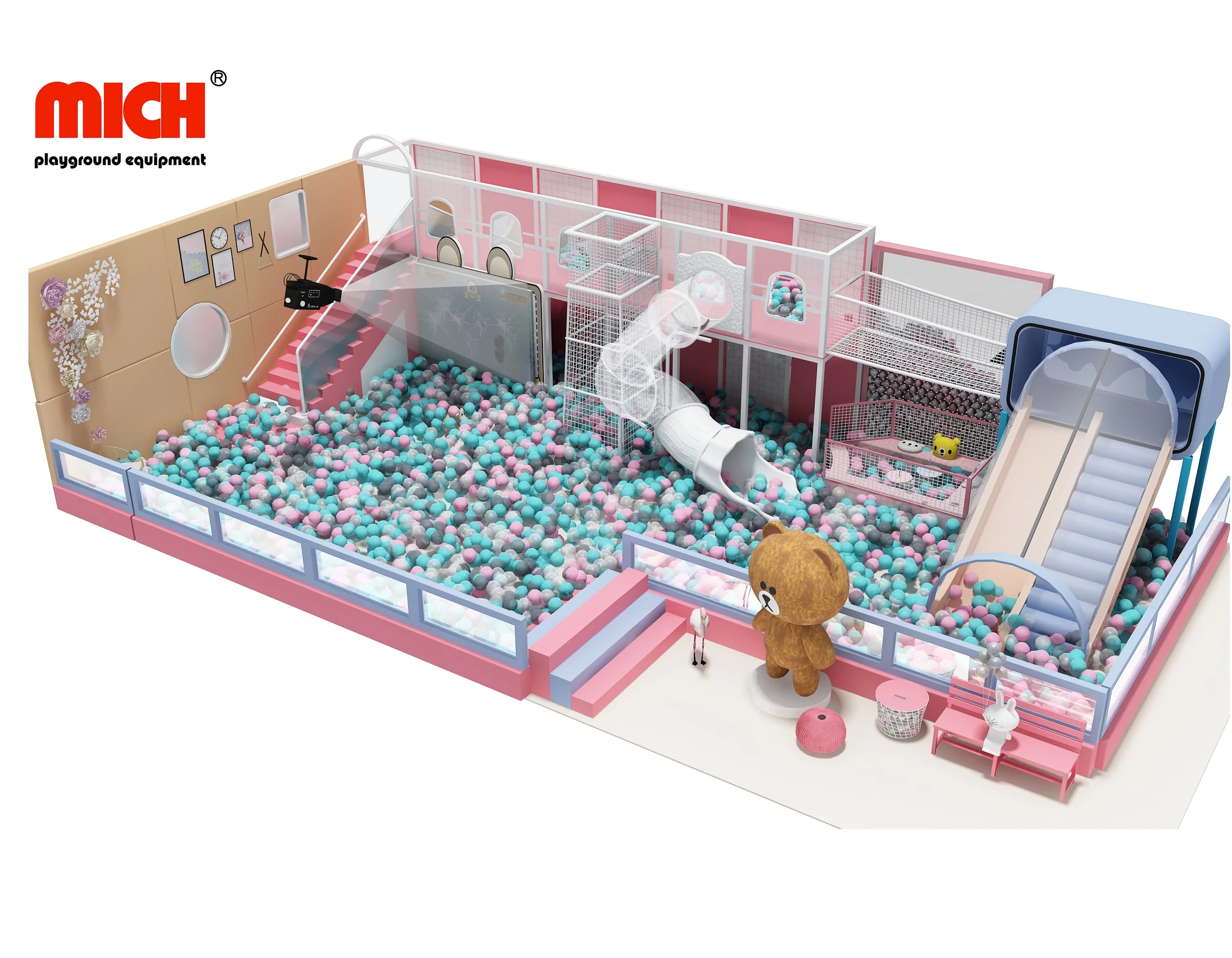 Kids Indoor Play House Ball Pool With Interactive Game Projector