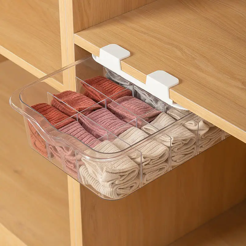 Factory Price Self-adhesive Under The Desk Drawer Powerful Desktop Office Storage Box Plastic Hidden Drawer Box With Cover