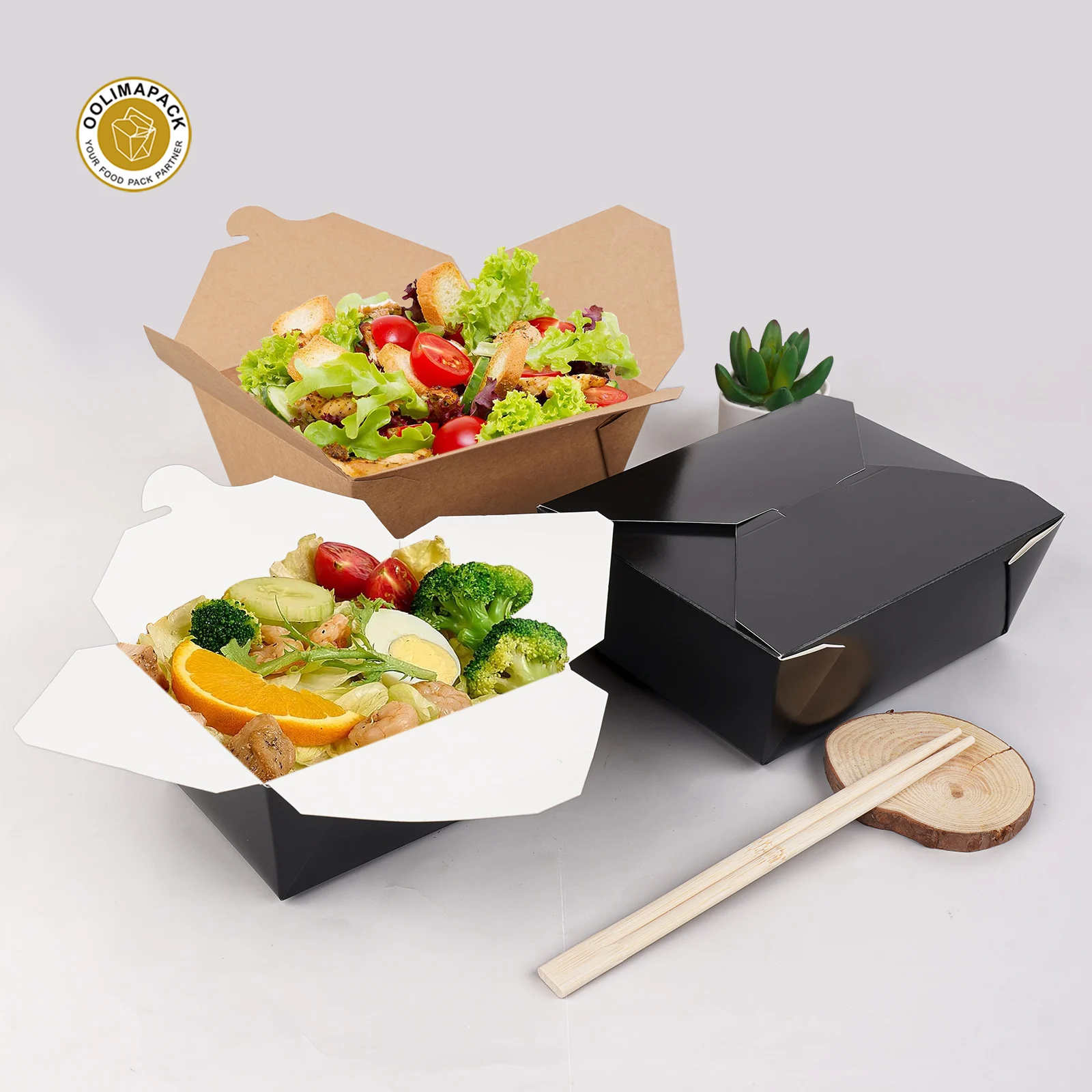 OOLIMAPACK Compostable Paper Take Away Box/Kraft Paper Lunch Box Wholesales For Restaurant,Catering And Party Recyclable