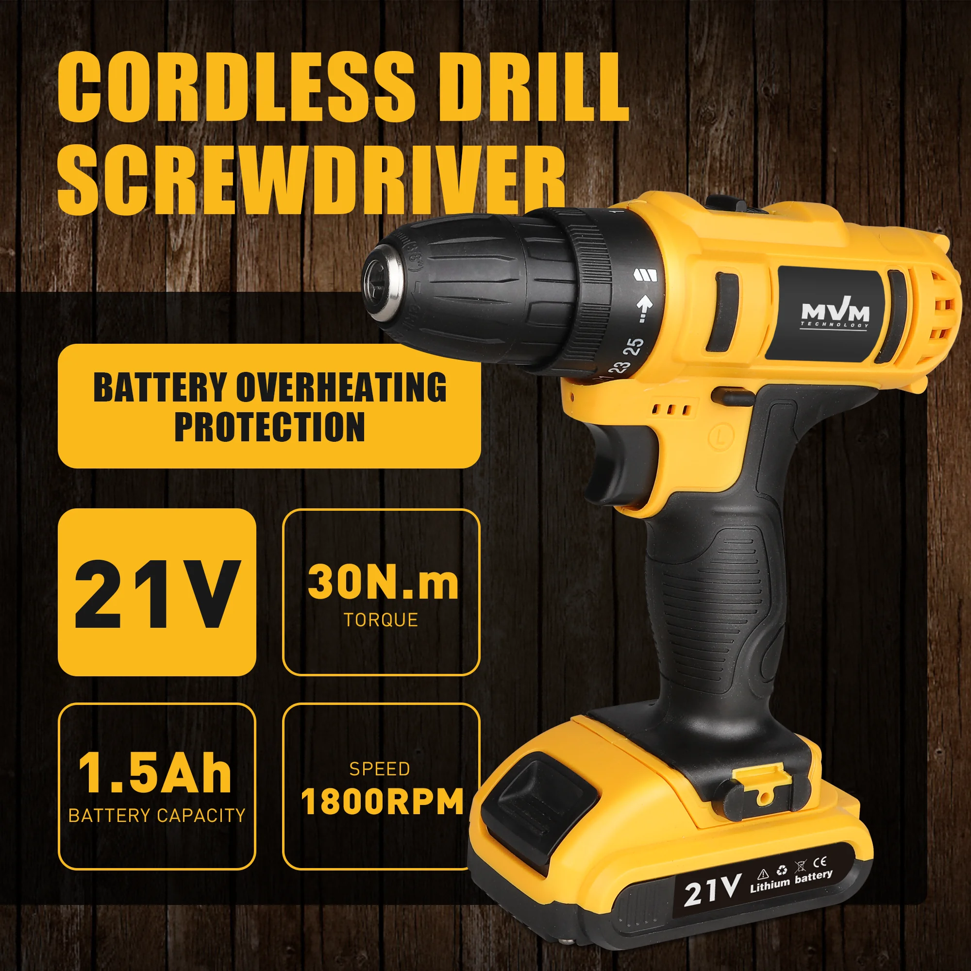 Cordless Drill Power Tool Kit Set 20V Drill Tool Box With Battery Electric Drill Driver For Home