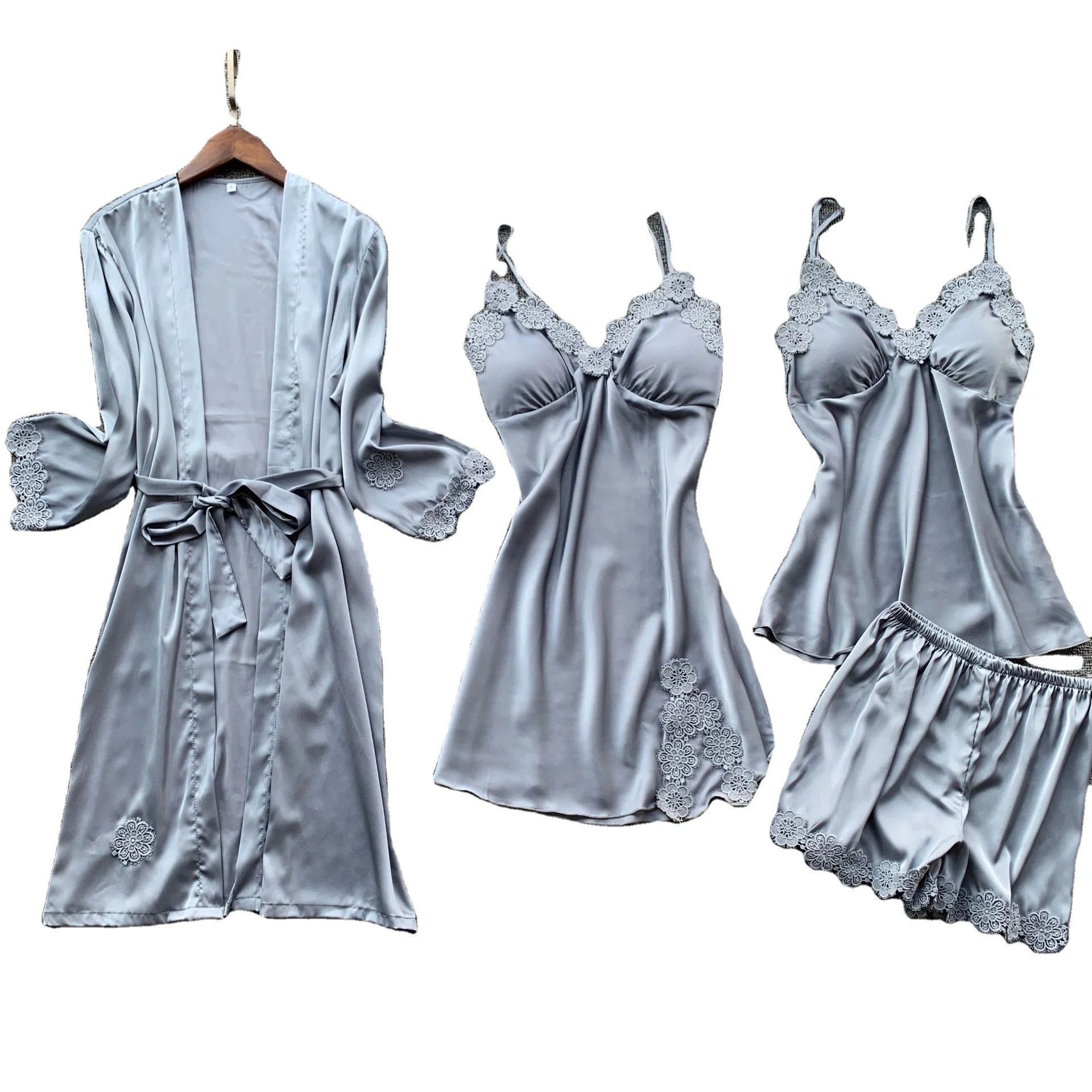 Wholesale sexy nightwear night dress women silk satin fabric pajamas for women sexy