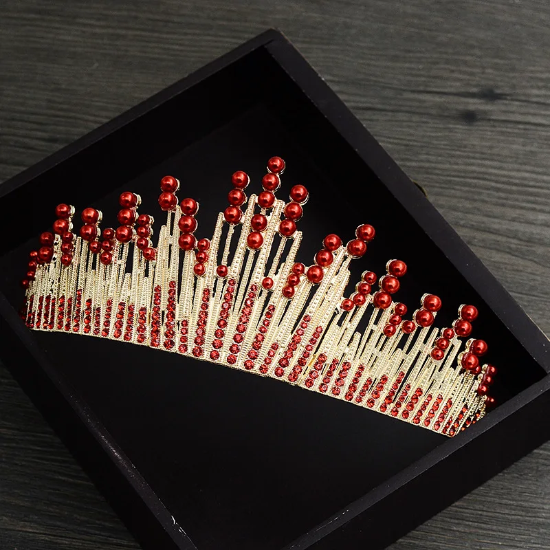 Diamond Imitation pearl alloy big crown headdress wedding dress hair ornament for the bride