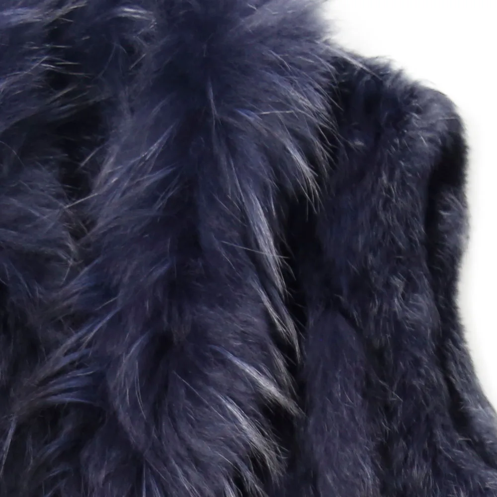 
elegant design raccoon rabbit fur knit sweater fur women fur vest with tassel 