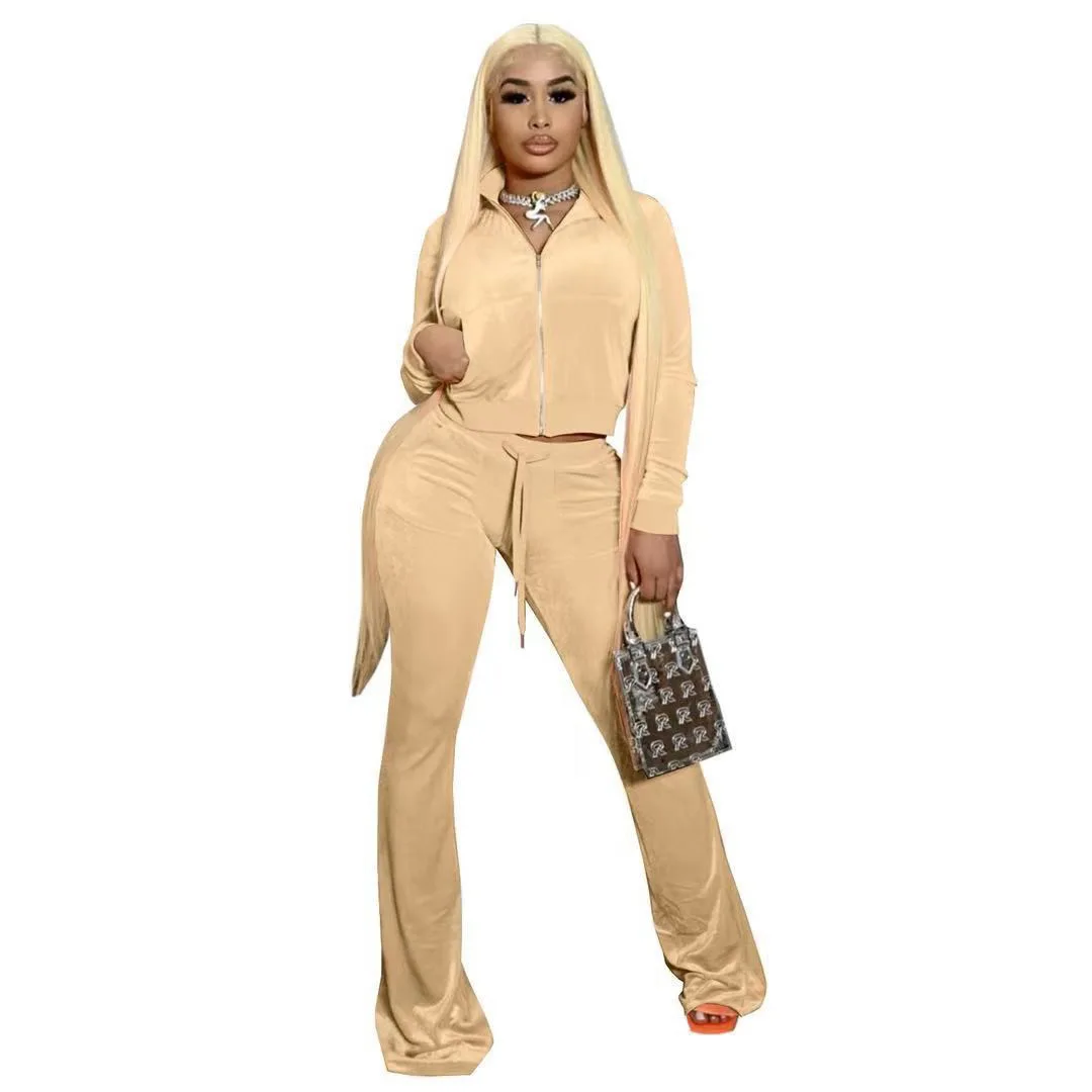 Velvet Track Suits For Women Set Sexy Velour Sweatsuits Two Piece Tracksuit Outfits Set Jogger Long Sleeve
