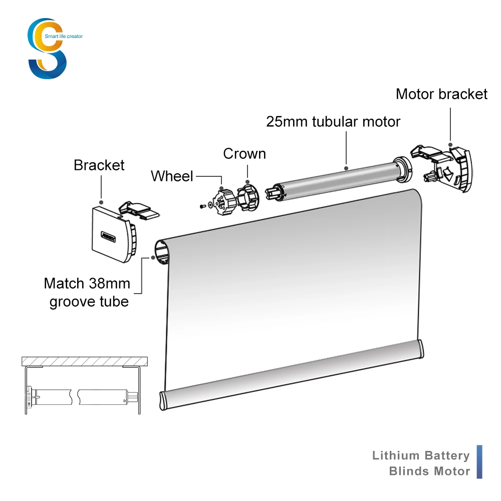 Tuya Wifi 40mm Roller 12v 2200mah Internal Lithium Battery Smart Home Dc Tubular 433 Mhz Blind Motor