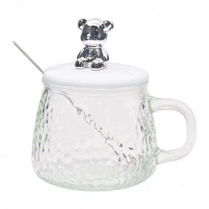 High Appearance Level Bear Glass Mug Ins Coffee Cup Office Water Mug With Hand Greeting Handle Black Tea Mug
