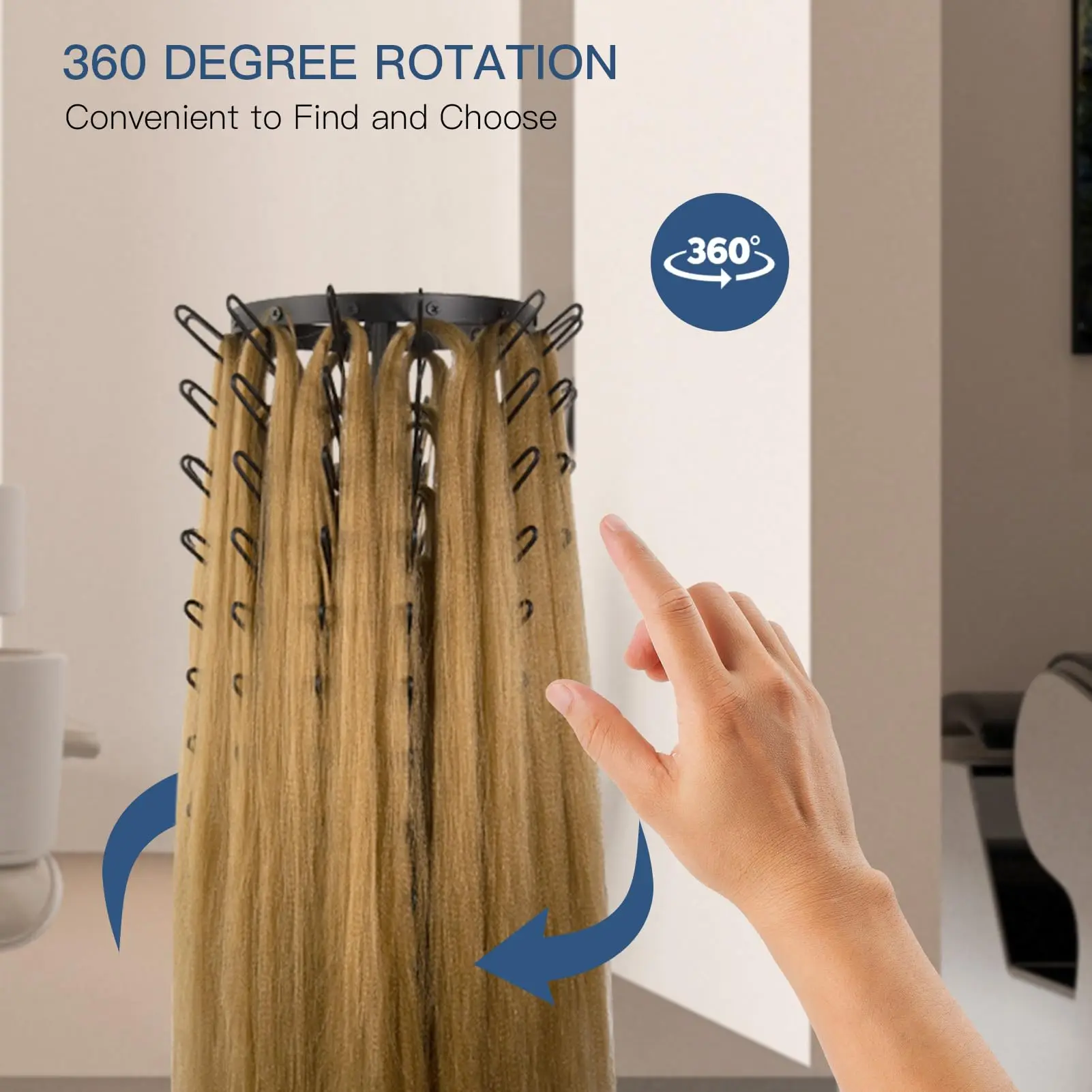 New Rotation Braiding Hair Rack with 120 Pegs, Height Adjustable Hair Rack for Braiding Hair Extension Holder