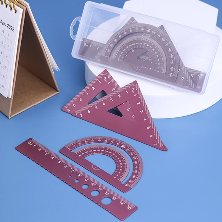 Customized Math Geometry Set 4pcs Ruler Set In Plastic Box For Primary School Student Geometric Instrument Plastic Geometric Set