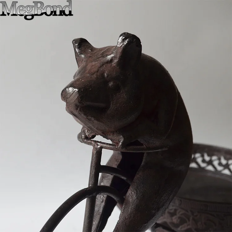 Metal pig on bicycle planter holder, Cast iron decorative flower pot stand