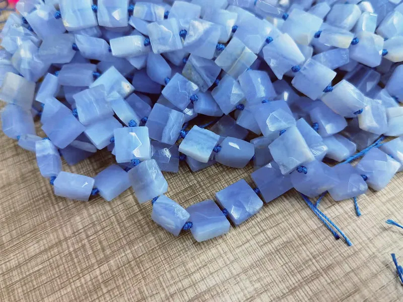 Natural Smooth Charm Gemstone Purple Agate Faceted  Irregular  Square Blue Chalcedony Stone Beads For Jewelry Making