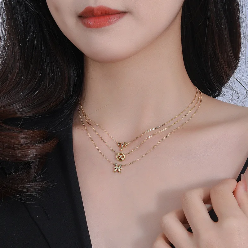 VIANRLA Zodiac Sign Necklace 925 Sterling Silver Horoscope Sign Pendant Pearl 18k Gold Necklace Dainty Jewelry
