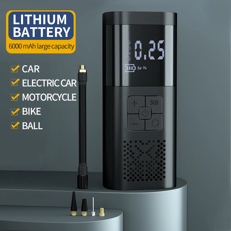 Portable Rechargeable Air Compressor Electric Tyre Air Pump With Power Bank Function