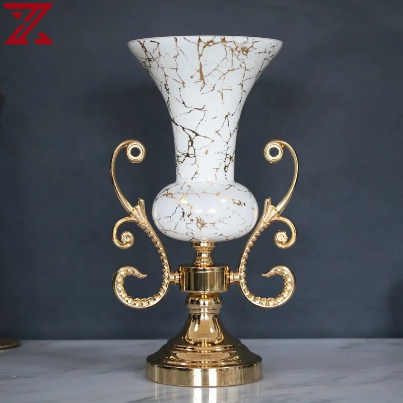 hot selling glass interior decoration set white gold decal ornaments home decoration for gift crafts
