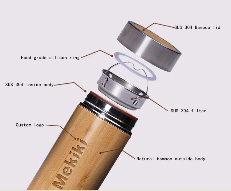Wholesale engraving 450ml travel sublimation bamboo thermos mug with screw lid cup