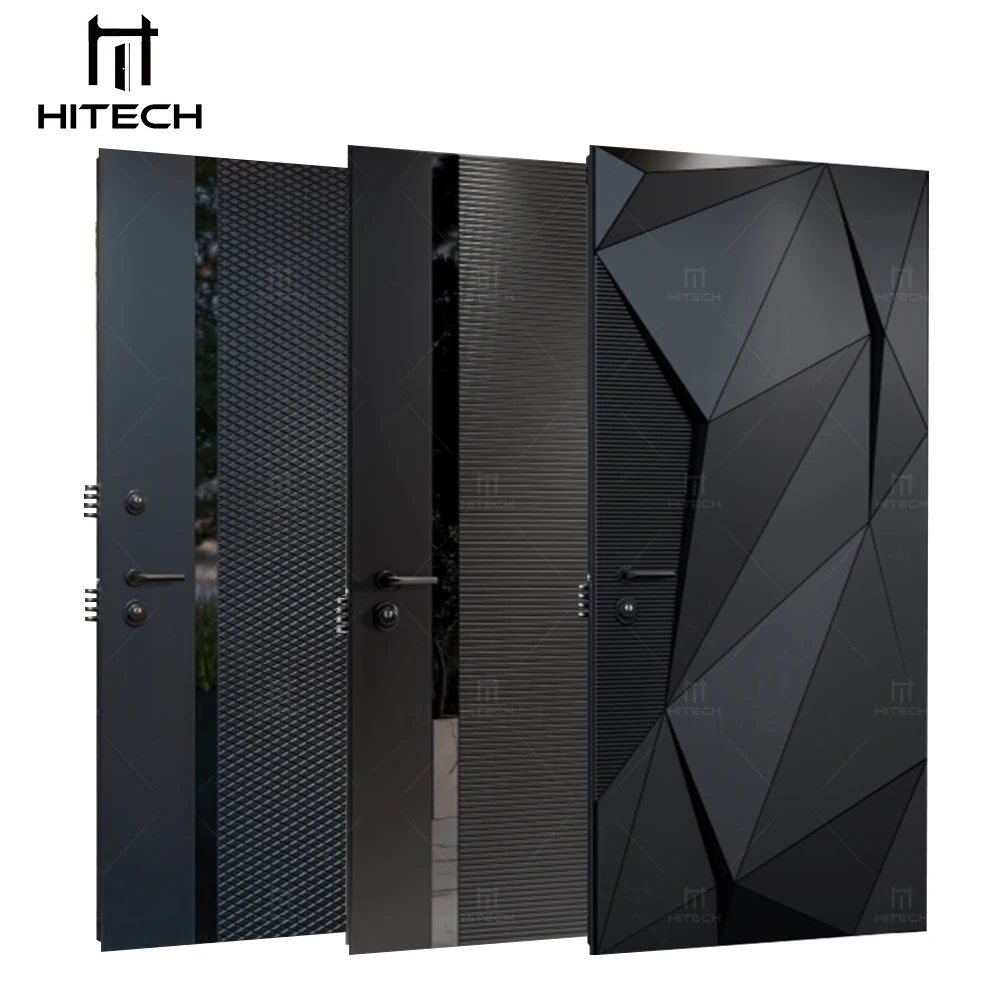 Hitech Modern Entry Black Aluminum Pivot DoorLuxury Design Stainless Steel Entrance Door Exterior Security Front Pivot Door