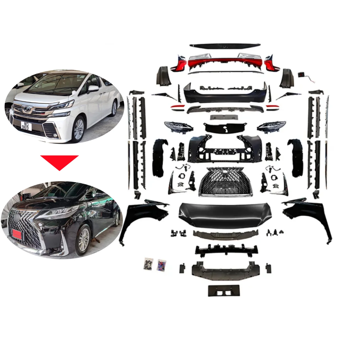 Hot Selling MPV modification VF 30 Upgrade to LM style Front Bumper facelift Body kit For Toyota vellfire 2015-ON