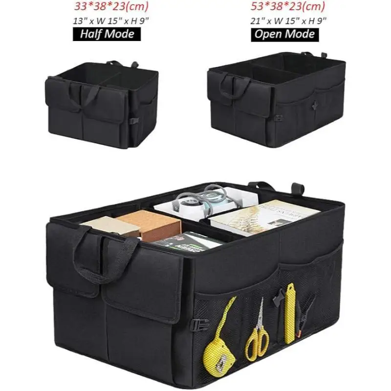 Large Car Trunk Organizer with 5 Compartments Trunk Organizers and Storage Securing Straps, Trunk Organizer Available for Car