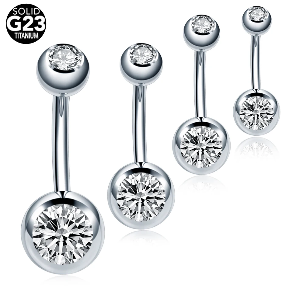 G23 14G Titanium Navel Rings Body Piercing Internal Threaded Double White Crystal Belly Button Ring Piercing Jewelry